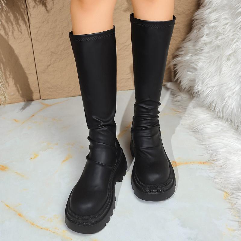 High Knee Heel Boots - Sexy Schwarze Kniehohe Stiefel mit Dicker