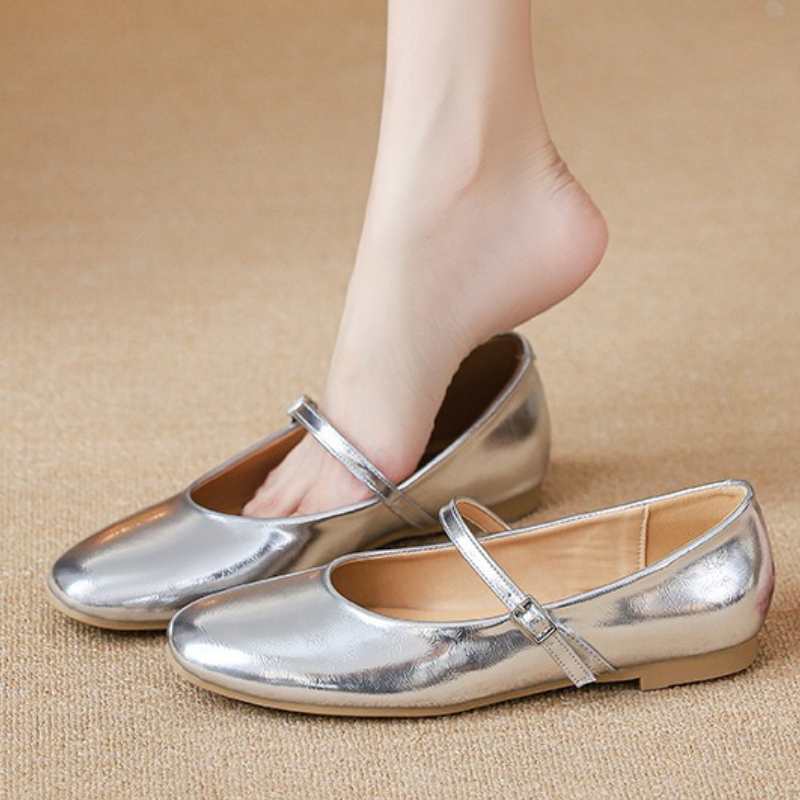 Women'S Shoes Round Toe - Silberne Ballerinas Schuhe Damen Elegante Mary