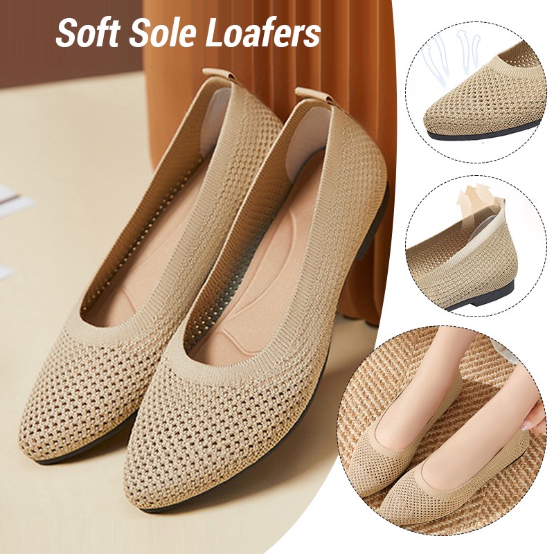 Ballet Flat Women - Flache Damenschuhe, gestrickte Slipper, weiche Sohle,