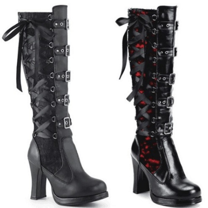 High Knee Heel Boots - Punk Gothic Stiefel für Damen, kniehohe