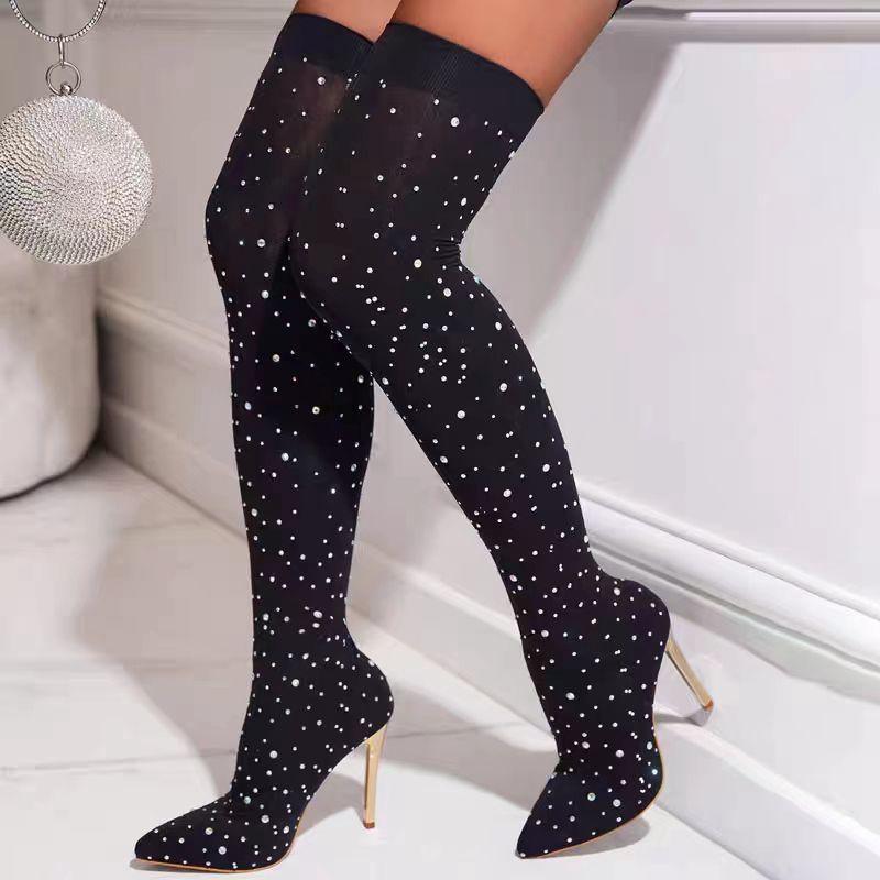 Strass Schlankes Bein Stretch  – Sock Boot Women Bewertung und Preis